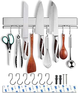 12 Inch Magnetic Knife Holder for Wall with 6 Hooks ...