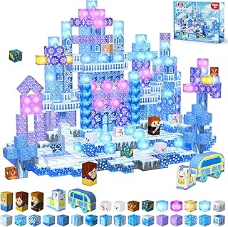 200 PCS Magnetic Blocks with Light Up Blocks - Trans...