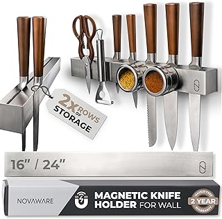 24 Magnetic Knife Holder for Wall with 2x Storage - ...