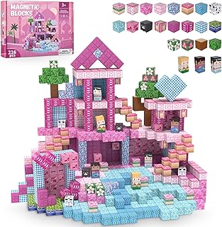 ADAH 216PCS Magnetic Building Blocks for Girls, Pink...