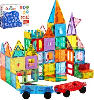 Anbalulu Magnetic Tiles 100PCS with 2 Cars, STEM Edu...