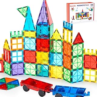 Gemmicc 100 PCS Magnetic Tiles with 2 Cars, STEM App...
