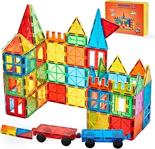 Gemmicc Magnetic Tiles, Deluxe 136 PCS Building Bloc...