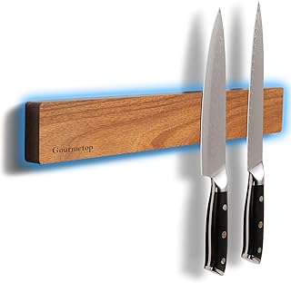 Magnetic Knife Holder for Wall, Acacia Wood Magnetic...