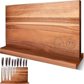XYJ Extra Large Magnetic Knife Block Acacia Wood Kni...